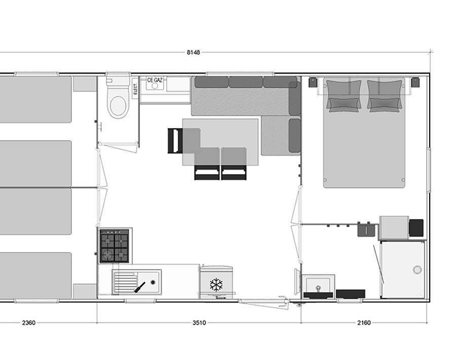 Flower Camping La Guichardière - Mobilheim 8 personen - Mobilheim Grand Confort 3 Zimmer 31 m² überdachte Terrasse + Geschirrspüler 6/8 Pers. in La Plaine-sur-Mer, Côte de Jade