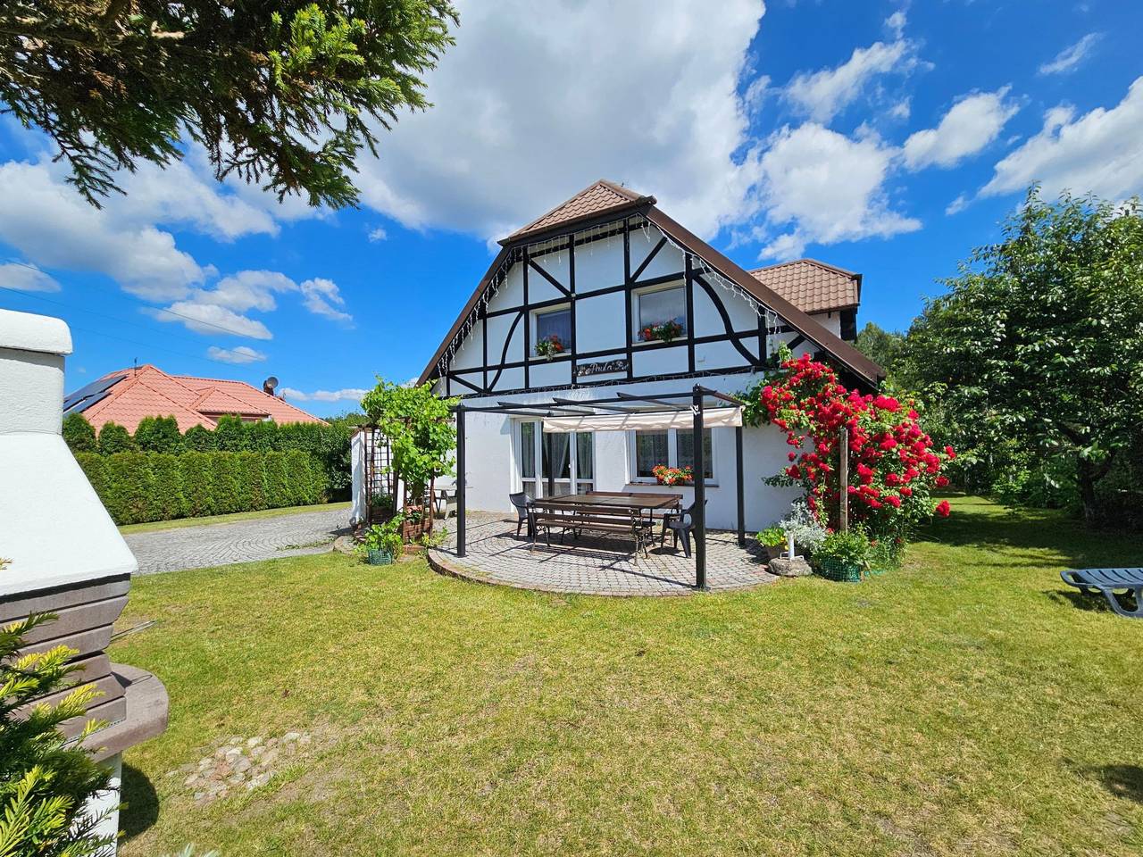 Fachwerkhaus "Paula" mit Blick auf das Wasser in Powiat Olsztyński