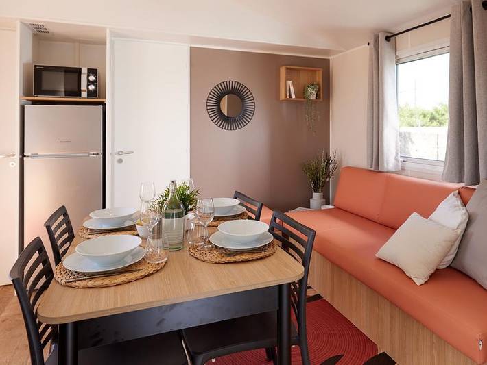 Flower Camping de l'Olivigne - Mobilheim 6 personen - Homeflower Premium 35 m² 3 Zimmer + Terrasse 21m² + Tv + Lv + Clim + Plancha 6 Pers. in Bize-Minervois, Mittelmeerküste (Frankreich)