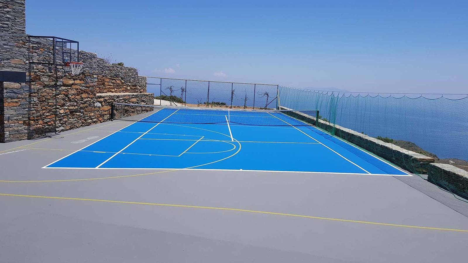 Dazzling Kea Villa | Villa Angelina | 4 Bedrooms | Breathtaking Sea Views | Spacious Furnished Sun Terrace | Private Outdoor Pool | Bbq Facilities | Shaded Outdoor Dining Area | Private Gym, Basketball Court and Games Room | Pera Meria in Kea