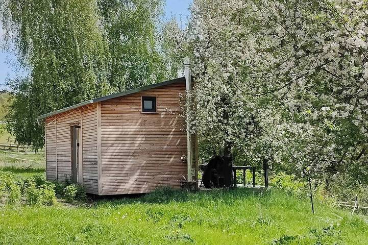 Großes Tiny House zwischen Naturteichen: Kamin, Terrasse, Grill & Badeteich in Großharthau, Oberlausitz-Niederschlesien