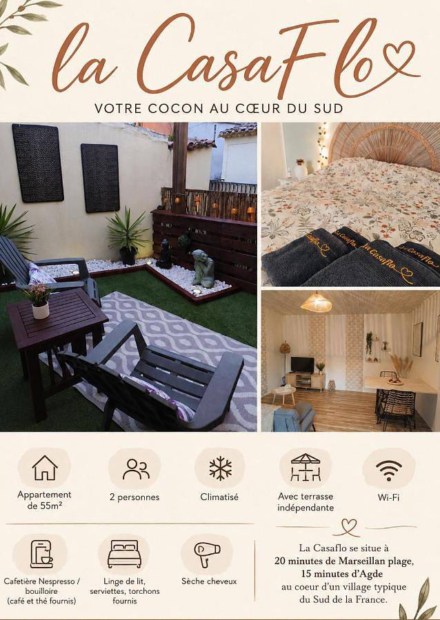 Gîte pour 2 personnes, avec terrasse à Florensac