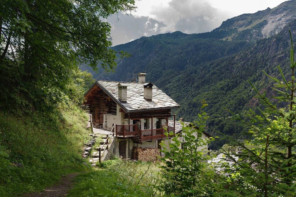 Characteristic rustic-style rascard in an panoramic hamlet with Matterhorn view in Breuil-Cervinia, Valtournenche