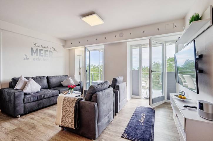 Geheel appartement, Fewo Auszeit: Familienfreundliches Apartment mit Etagenbett & Meerblick – Prora in Strand Prora, Binz