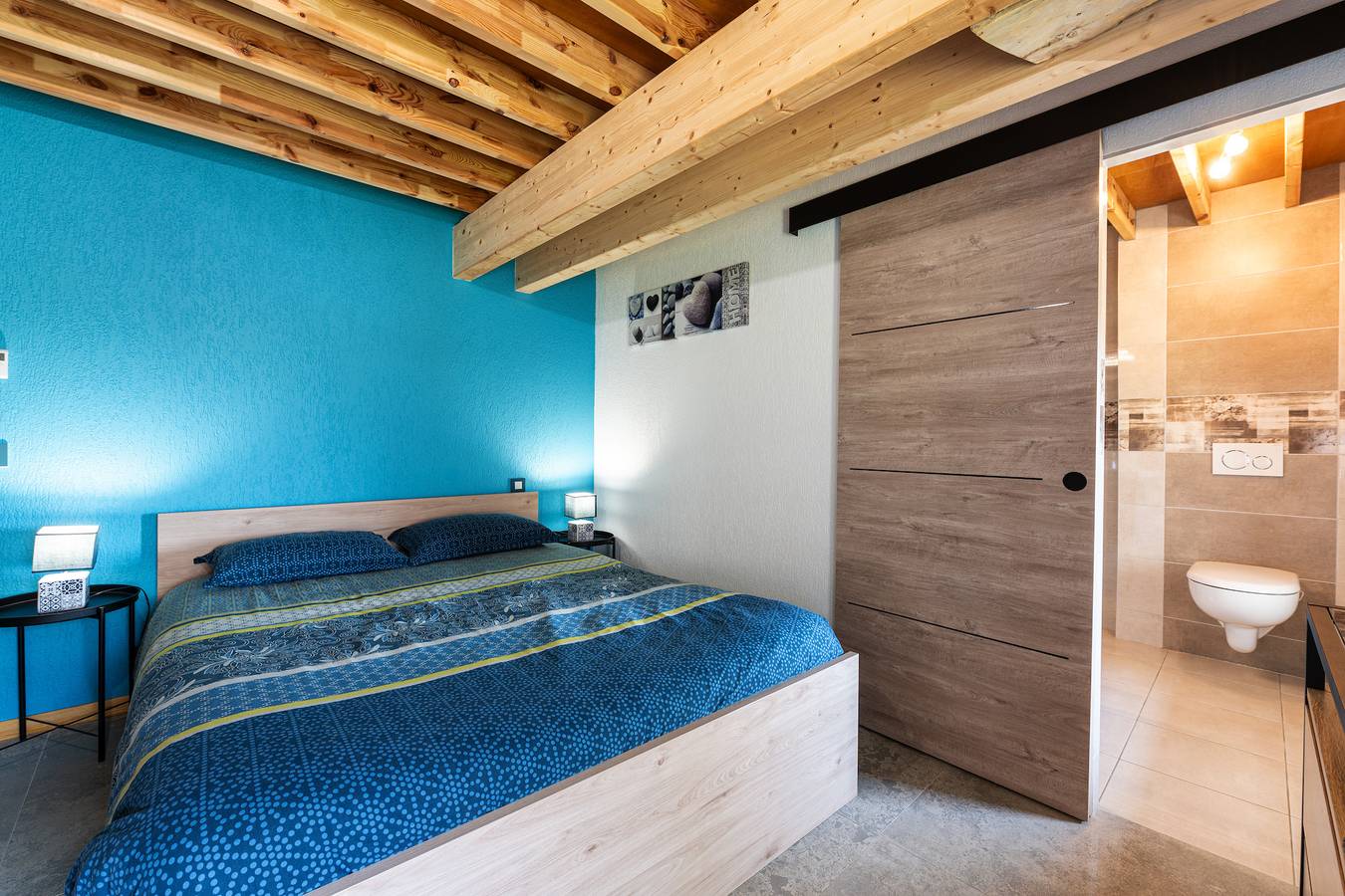 Bed and breakfast 'Chambre Bleue' met uitzicht op de bergen, privéterras en gedeelde tuin in Moye, Annecy en omgeving