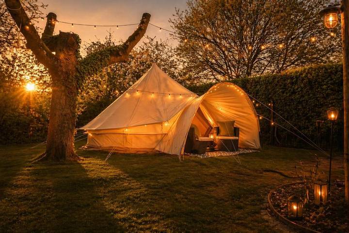 Bungalow für 2 Personen, mit Terrasse und Garten sowie Pool und Ausblick im Münsterland