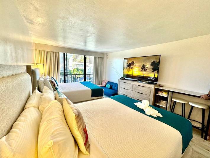 Apartahotel para 4 personas, con terraza además de vistas y piscina en Honolulu