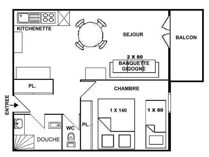 Gîte pour 5 personnes, avec balcon dans Bisanne 1500 - 3