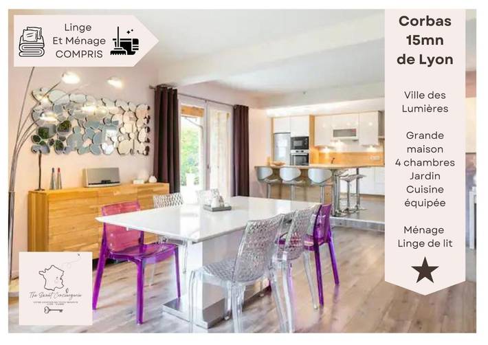 Location de vacances pour 8 personnes, avec Terrasse ainsi que Jardin et Piscine à Corbas