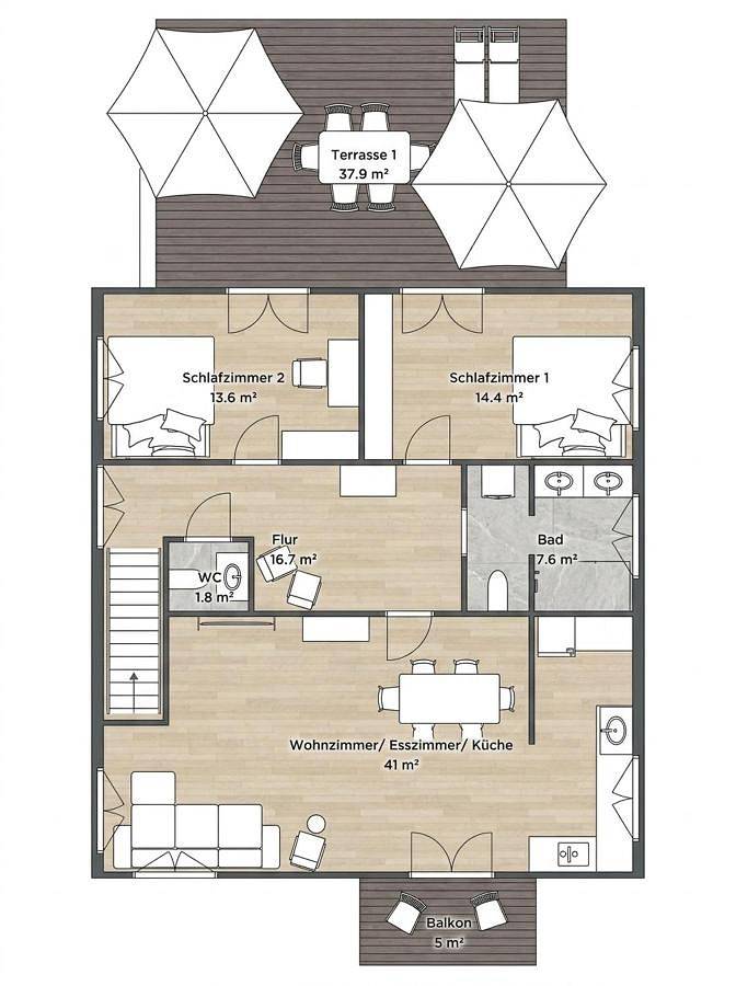 Ferienwohnung für 6 Personen, mit Balkon und Terrasse sowie Seeblick und Ausblick am Starnberger See - 2