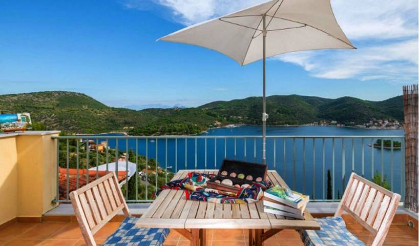 Gîte pour 5 personnes, avec Balcon et Terrasse ainsi que Jardin et Vue dans Vathy