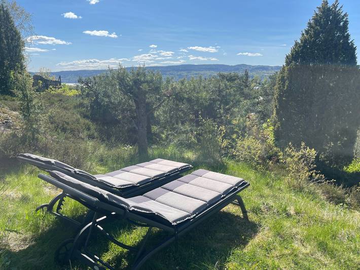 Fjordblick von der Familienhütte auf dem Hügel in Drøbak in Drøbak, Frogn
