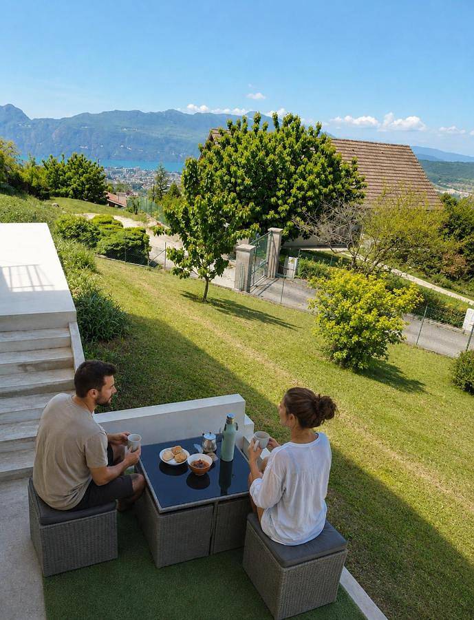 Gîte pour 4 personnes, avec Terrasse et Jardin ainsi que Vue sur le lac et Vue à Pugny-Chatenod