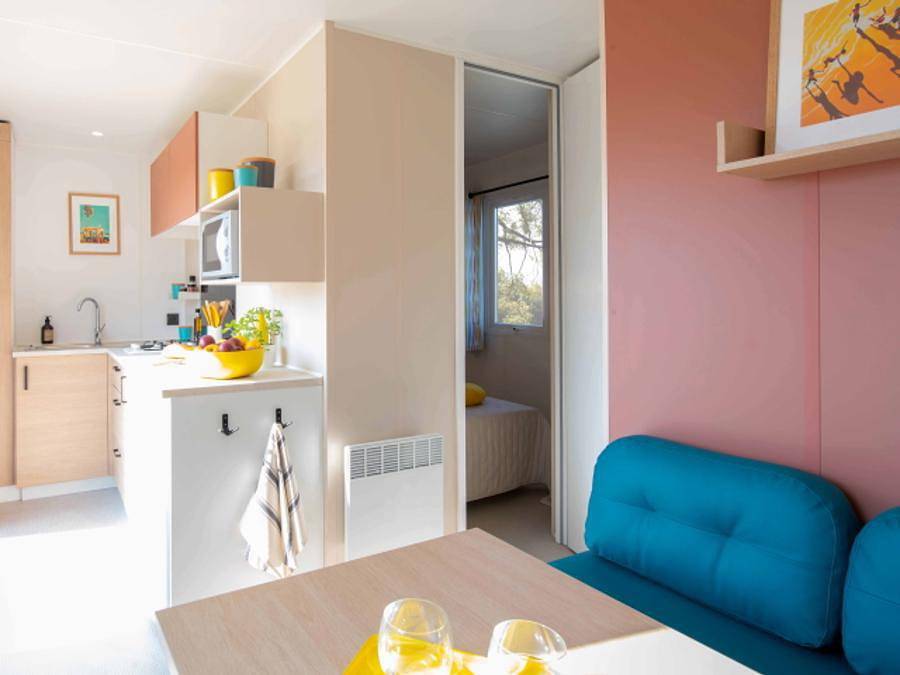 Camping Les Amarines - Camping Paradis - Stacaravan 3 personen - Paradise, met sanitaire voorzieningen in Cornillon, Nimes en omgeving