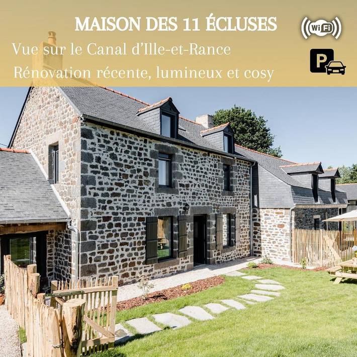 Location de vacances pour 9 personnes, avec Terrasse ainsi que Jardin et Vue dans Maison du canal d'Ille et Rance