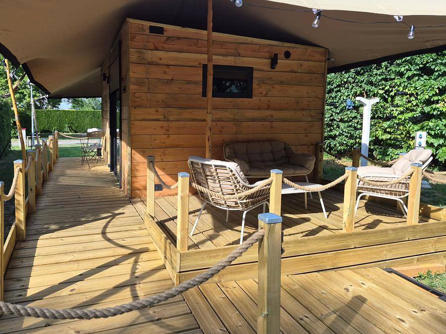 Camping Le Moulin Du Roy - Safarizelt 3 personen - Holzhütte Glamping unter Sahara-Leinwand in Revel, Lauragais