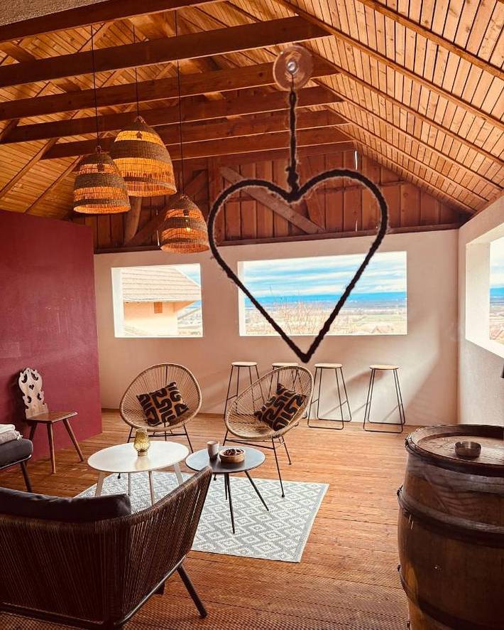 Gîte pour 5 personnes, avec jardin et vue, animaux acceptés à Gueberschwihr