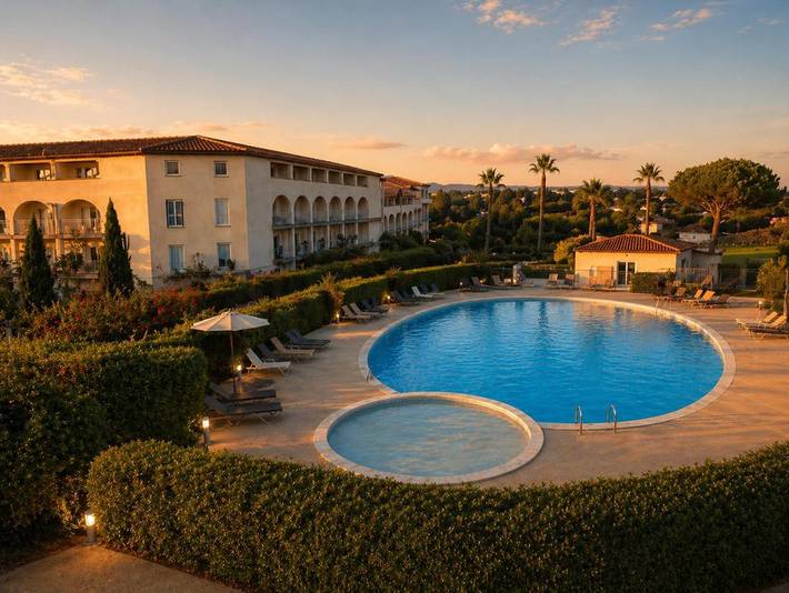 Appart’hôtel pour 2 personnes, avec jardin et piscine ainsi que jacuzzi et balcon