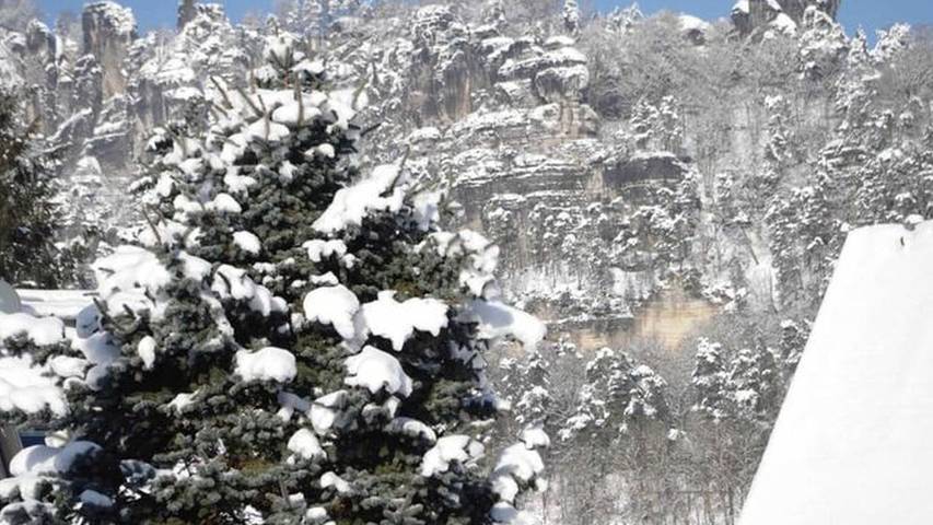 Ferienwohnung für 3 Personen, mit Garten und Ausblick sowie Seeblick, kinderfreundlich in Rathen
