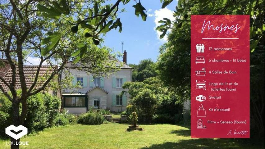Gîte pour 12 personnes, avec Terrasse et Jardin à Mosnes