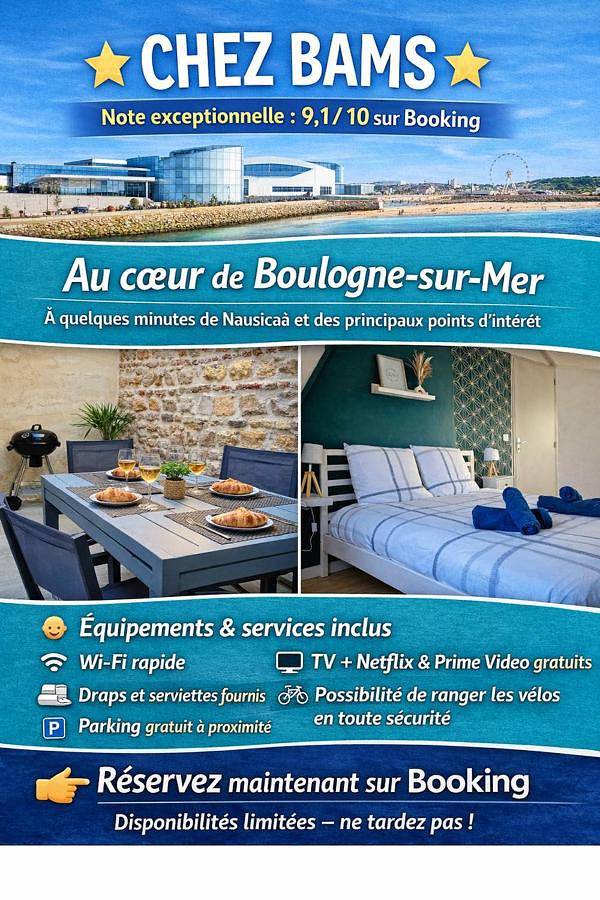 Proche Nausicaa, gare & remparts, spacieuse maison 3 chambres, cour privée, parking gratuit, Adaptée aux vélos in Boulogne-sur-Mer, Région de Boulogne-sur-Mer