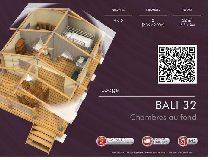 Flower Camping Le Mas de Champel  - Tente en toile et en bois 4 personnes - Safari Bali 35m² - Standard - 2 chambres - Terrasse - sanitaires individuels à proximité in Les Ollières-sur-Eyrieux, Parc naturel régional des Monts d'Ardèche