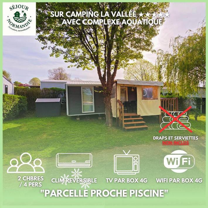 Parc de vacances pour 4 personnes, avec piscine ainsi que jacuzzi et jardin en Normandie