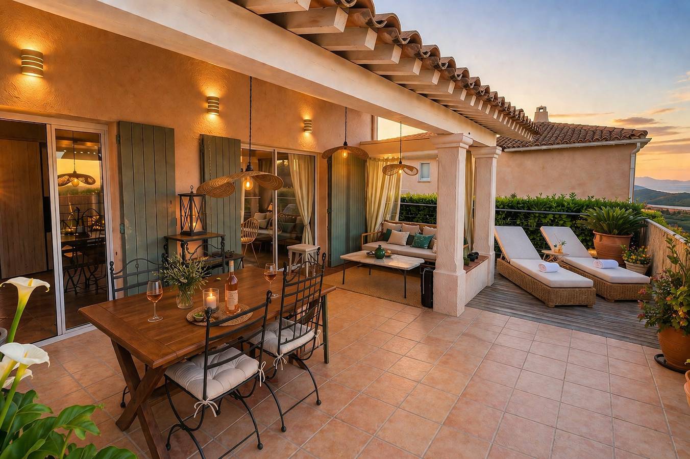 Mediterrane Villa mit Blick auf Saint-Tropez in Ramatuelle, Mittelmeerküste (Frankreich)