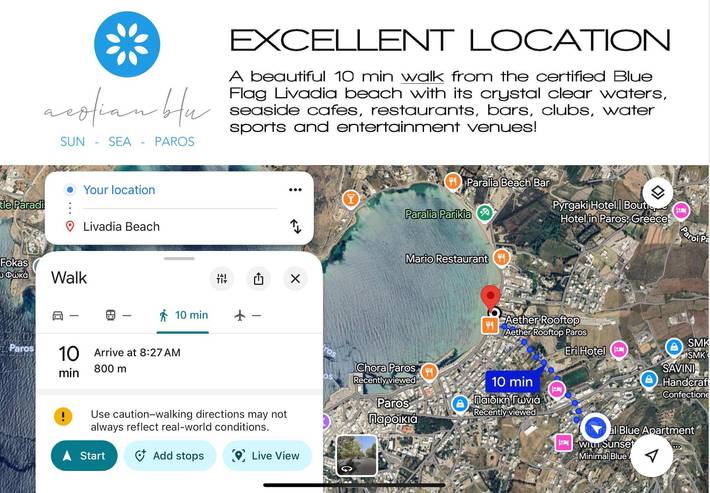 Monolocale intero, Studio 'Aeolian Blu 3' con vista mare, Wi-Fi e aria condizionata in Paroikia, Paros