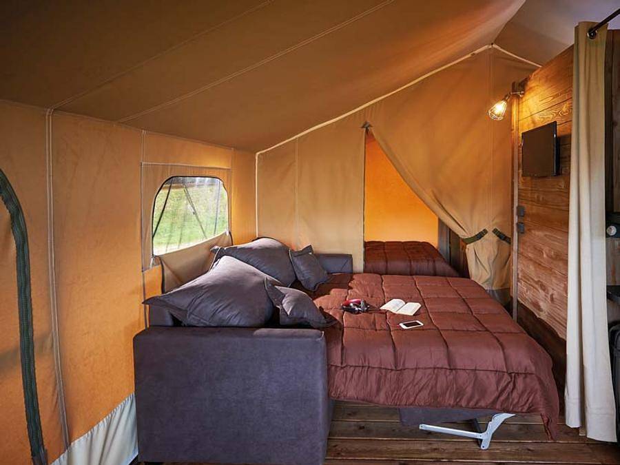 Camping la Fougeraie - Safarizelt 7 personen - Lodge Grand Confort in Saint-Léger-de-Fougeret, Naturpark Morvan