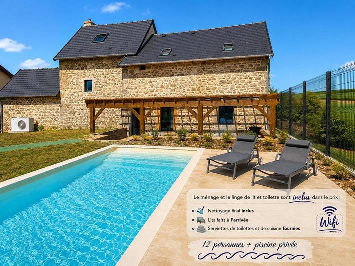 Maison de vacances pour 12 personnes, avec Terrasse ainsi que Jardin et Piscine