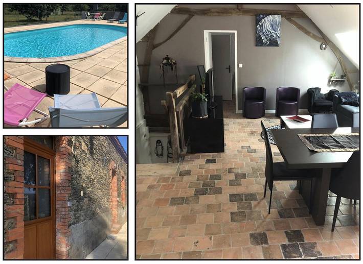 Gîte pour 6 personnes, avec jardin ainsi que terrasse et piscine, animaux acceptés à Angrie