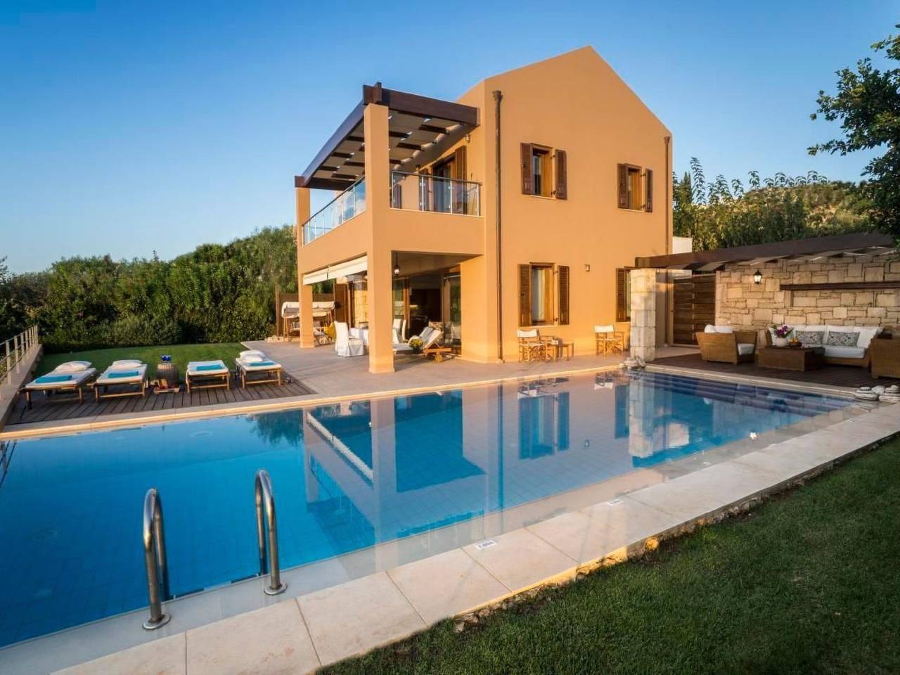 Anemos Villa Ferienhaus Aussicht Gemütlicher beheizter Pool in Almyrida, Vamos