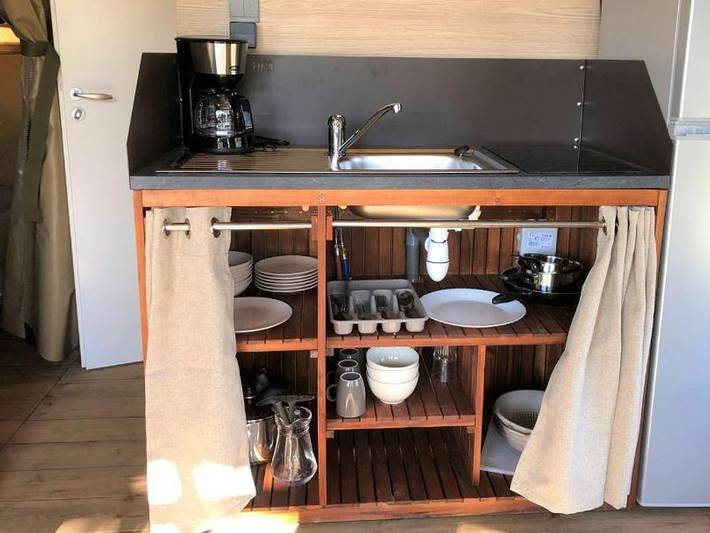 Camping Le Moulin De Bidounet - Wohnzelt auz holz 5 personen - Bali-Lodge mit Sanitäranlagen in Moissac, Tarn-et-Garonne