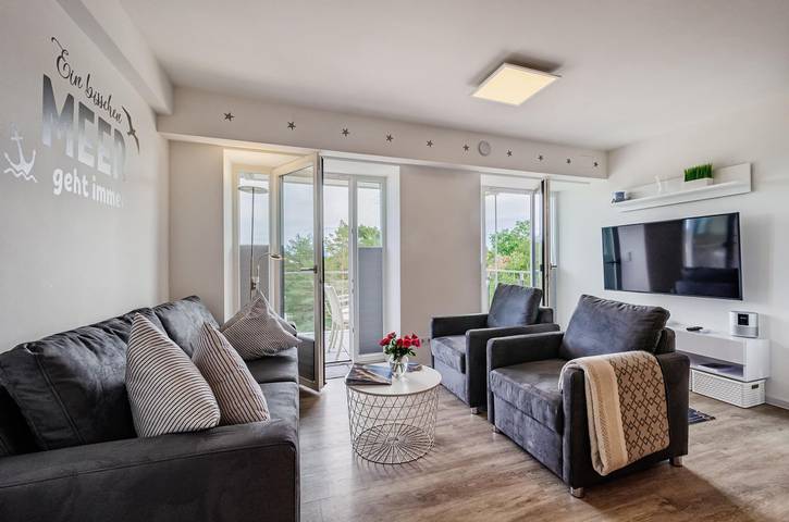Geheel appartement, Fewo Auszeit: Familienfreundliches Apartment mit Etagenbett & Meerblick – Prora in Strand Prora, Binz