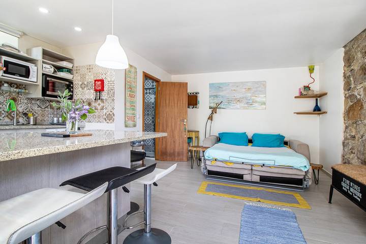 Ganzes Studio, Einzimmerapartment 'Estúdio Azul' mit Bergblick, Gemeinschaftspool und Wlan in Moledo, Viana do Castelo Distrikt