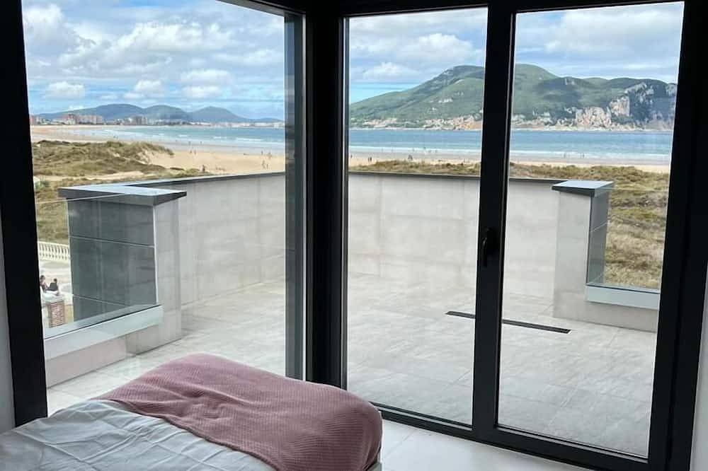 Panoramic view of the sea, located directly on the beach in Laredo (Spain), Cantabrian Coast