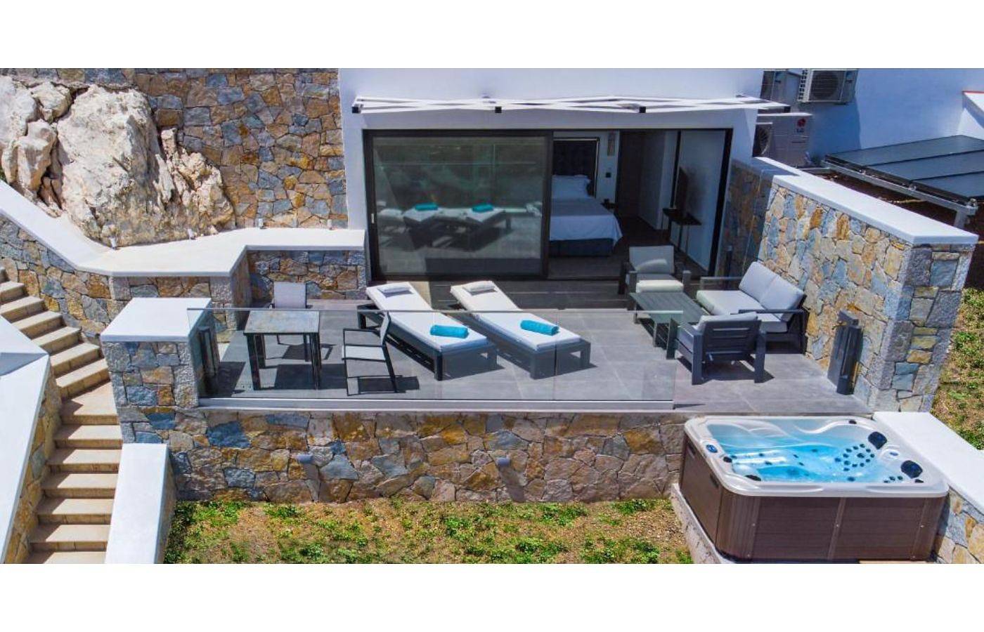 Hel lägenhet, Apartment "Desun Suites Blue" with Sea View, Balcony, Garden and Wi-Fi in Rachi, Grekland