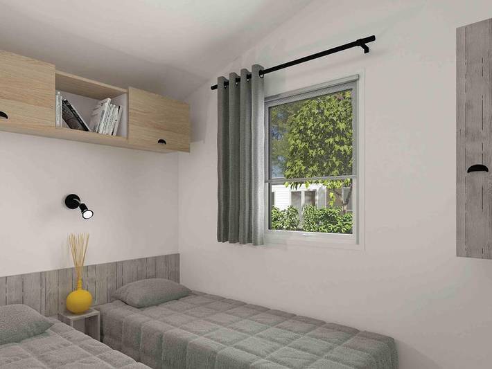 Flower Camping la Canadienne - Mobilhome 4 personnes - Premium 28m² - 2 chambres + Tv + terrasse semi-couverte + draps + serviettes in Arès, Région d'Arcachon