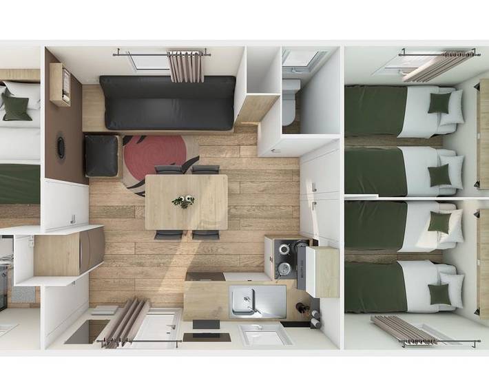 Flower Camping de l'Olivigne - Mobilheim 6 personen - Homeflower Premium 35 m² 3 Zimmer + Terrasse 21m² + Tv + Lv + Clim + Plancha 6 Pers. in Bize-Minervois, Mittelmeerküste (Frankreich)
