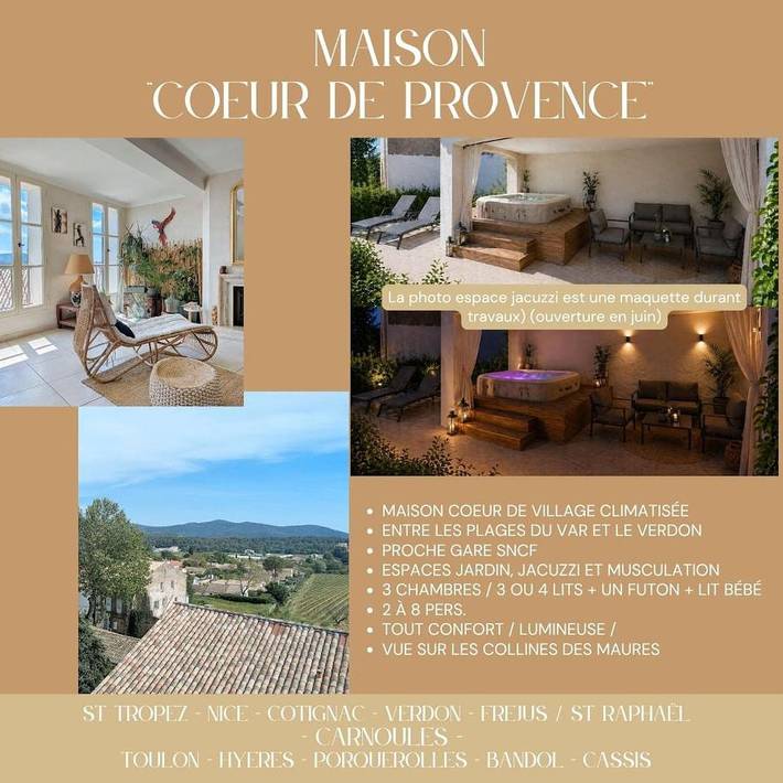 Location de vacances pour 8 personnes, avec jacuzzi et jardin à Carnoules