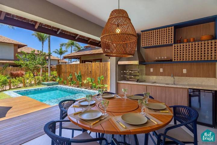 Casas e apartamentos de temporada para 8 pessoas, com jardim e piscina e ainda balcão em Itacimirim