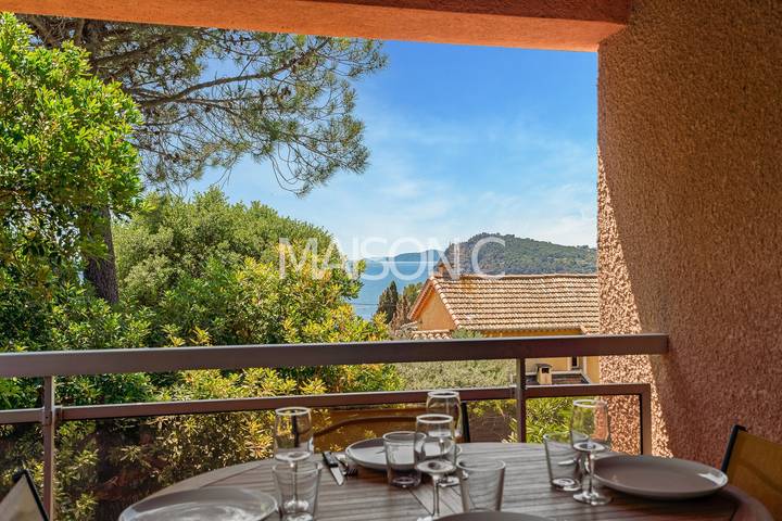 Geheel appartement, Appartement 'Zeezicht op loopafstand' met zeezicht, gedeeld terras en airconditioning in Rayol-Canadel-sur-Mer, Nationaal park Port-Cros