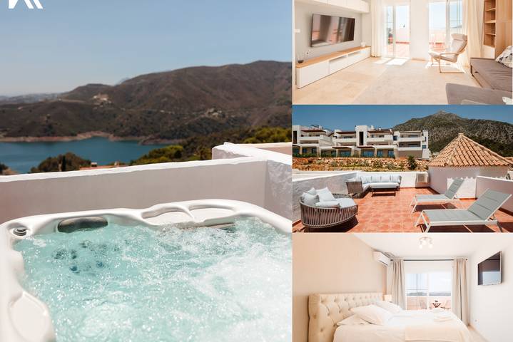 Apartamento para 4 personas, con jardín y piscina además de vistas al lago y vistas al mar, Se admiten mascotas en Sierra de las Nieves