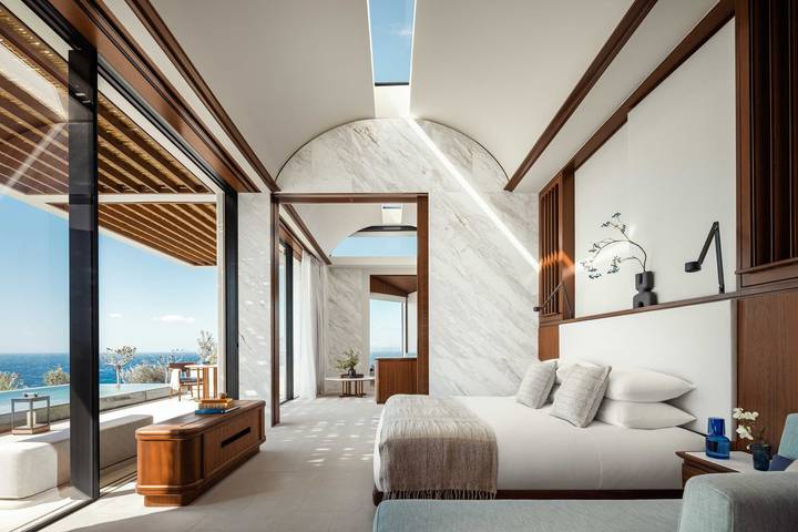 Villa pour 6 personnes, avec balcon ainsi que vue sur l’océan et jardin dans Kea