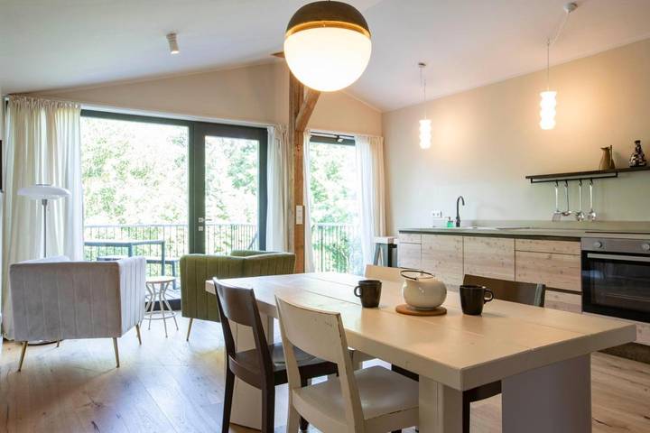 Ferienwohnung für 5 Personen, mit Balkon und Terrasse sowie Sauna und Ausblick