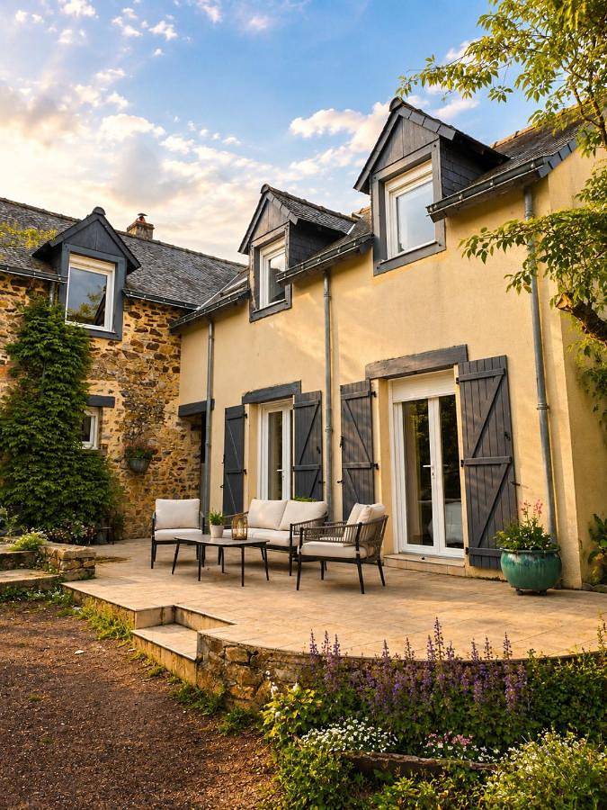 Gîte pour 2 personnes, avec Terrasse et Jardin ainsi que Vue sur le lac et Vue dans Loiron