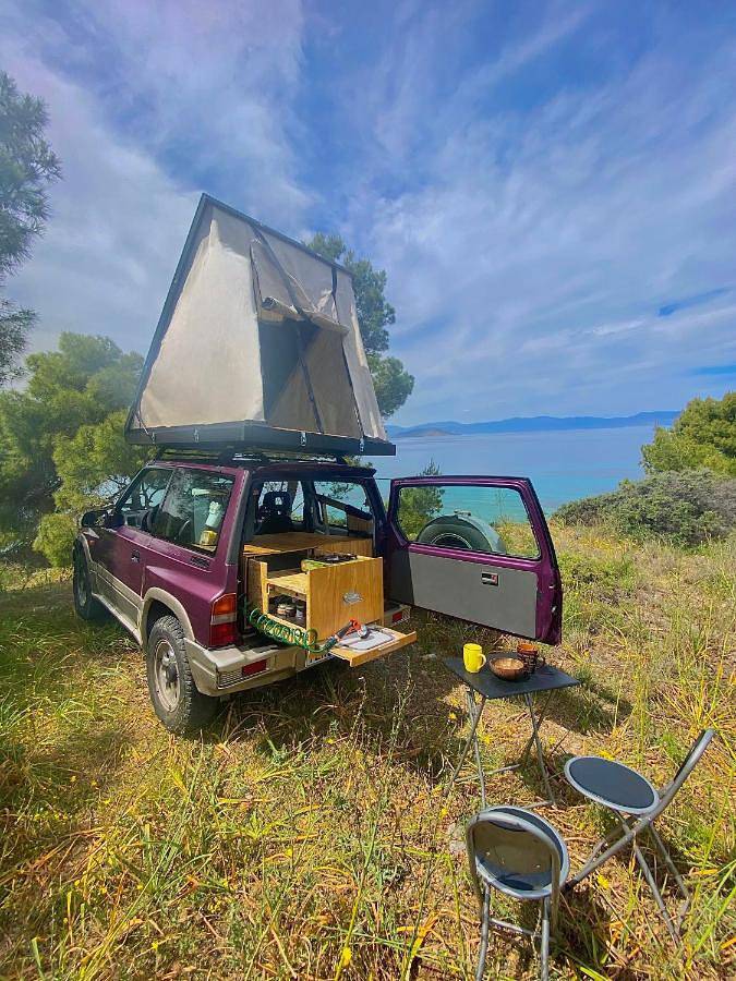Camping für 3 Personen, mit Seeblick und Ausblick auf den Peloponnes