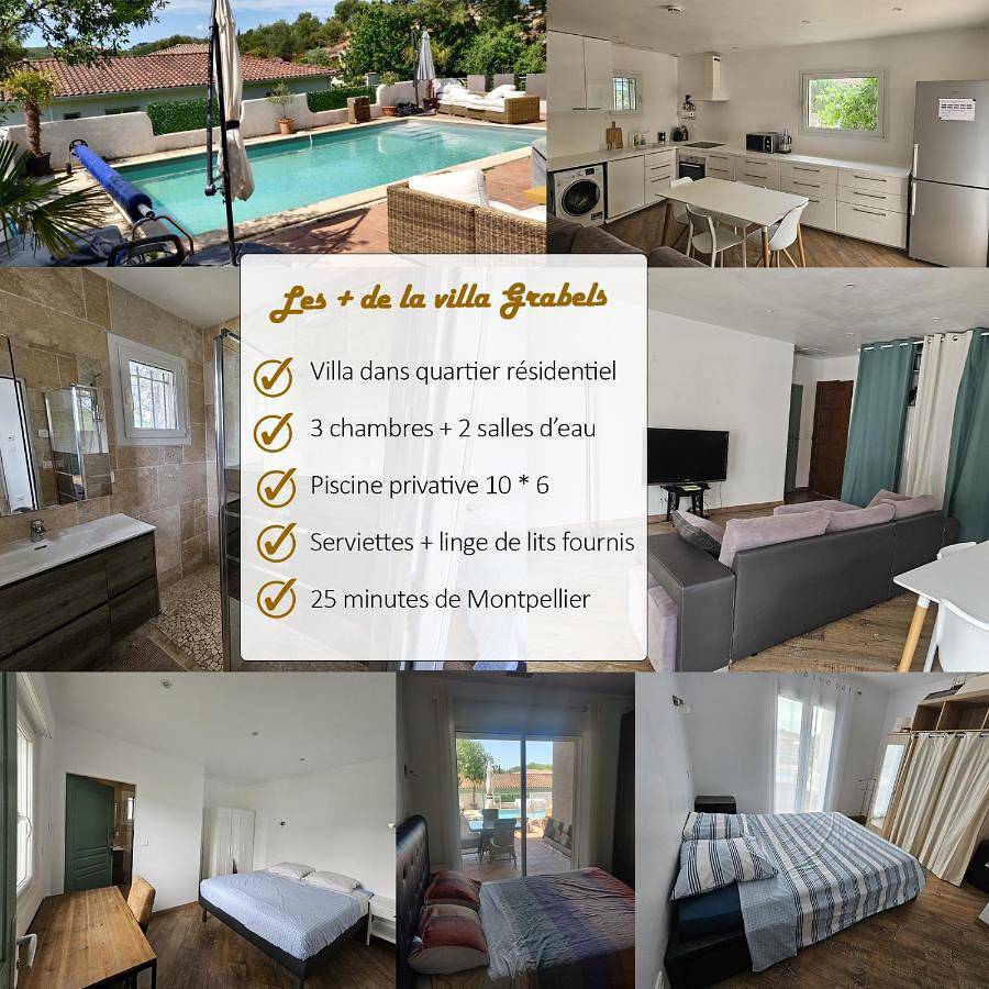 Appartement entier, Maison 90 m2 avec piscine et clim - 3 chambres - proche Montpellier in Grabels, Côte méditerranéenne (France)