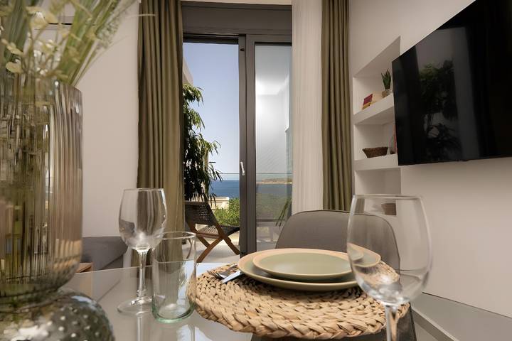 Ganze Wohnung, Apartment 'Sea View Uno 1' mit Meerblick, WLAN und Klimaanlage in Almyros Strand (Agios Nikolaos), Lasithi